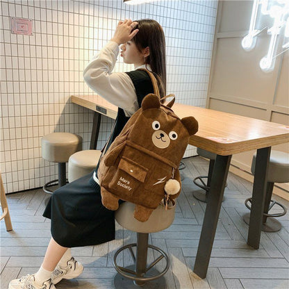 Corduroy Bear Backpacks Multi-pockets School Bags Large Schoolbags 43*30*13 CM