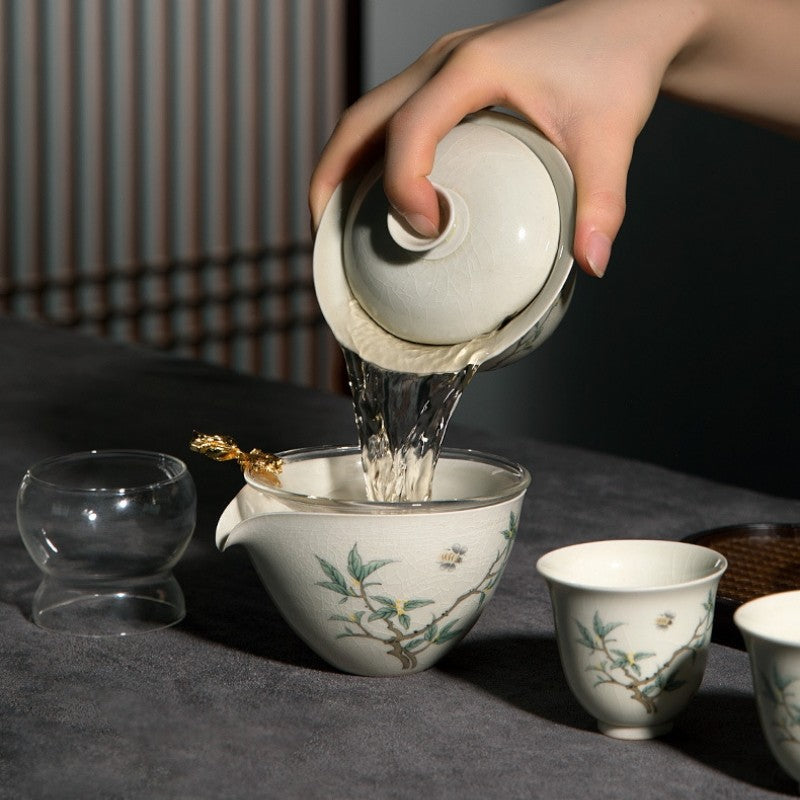 Boutique Tea Set Ruyao Craft Crackle Glaze Porcelain Tea Pot Gaiwan Matching Cup