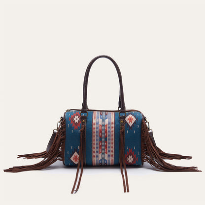 Celela Retro Handwoven Tassel Cotton Shoulder Handbag Women Square Small Bag