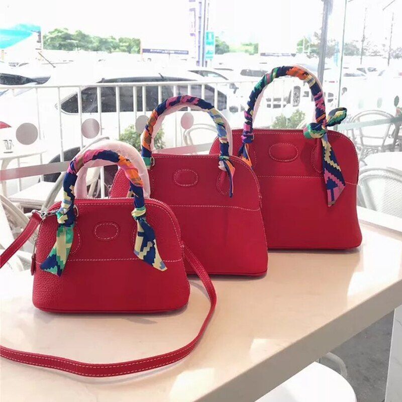 Bowling Handbag Genuine Leather Shell Purse Crossbody Shoulder Bags S/M/L Sizes