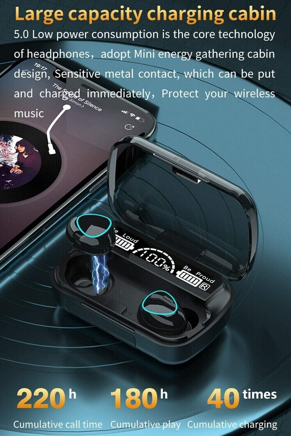Bluetooth Earbuds TWS 5.2 Wireless Waterproof Headphones Stereo Earphone M10