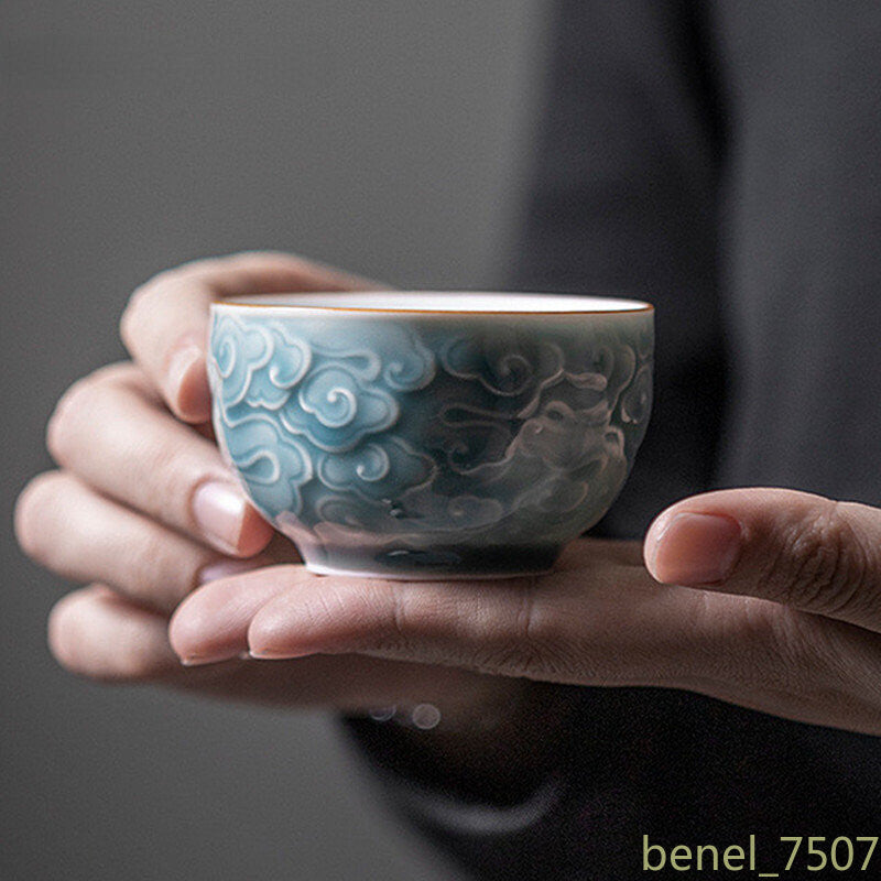 Chinese Ceramic Teacup Handmade Relief Cup Household Porcelain Tea Cup Travel