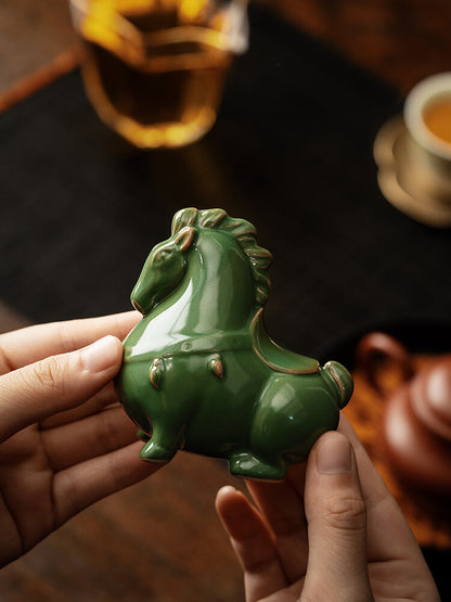 Ruyao Ceramic Green Horse Tea Pet Decoration Tea Play Creative Tea Ceremony
