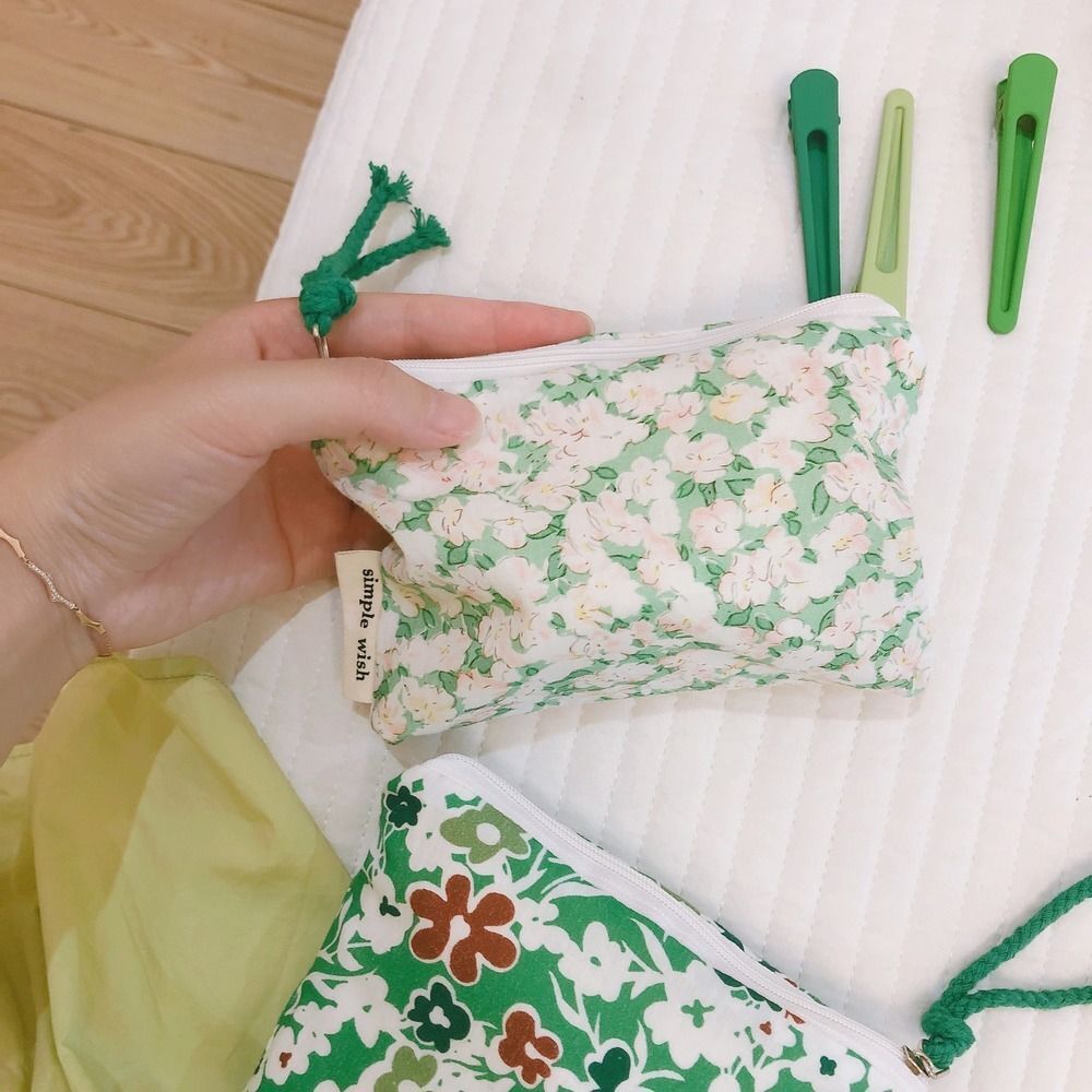 Floral Print Cosmetic Bag Cute Small Makeup Lipstick Bag Cotton Purse Pocket 1PC