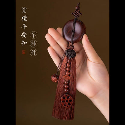 Red Sandalwood Peace Buckle Car Hanging 9.45in Wealth Tassel Pendant