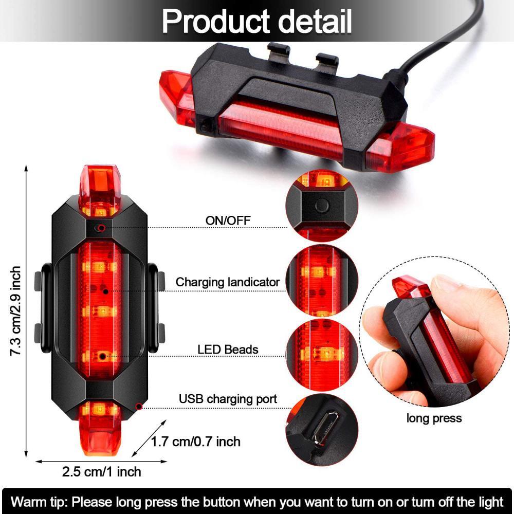 5 LED USB Rechargeable Bike Tail Light Bicycle Safety Cycling Warning Rear Lamp