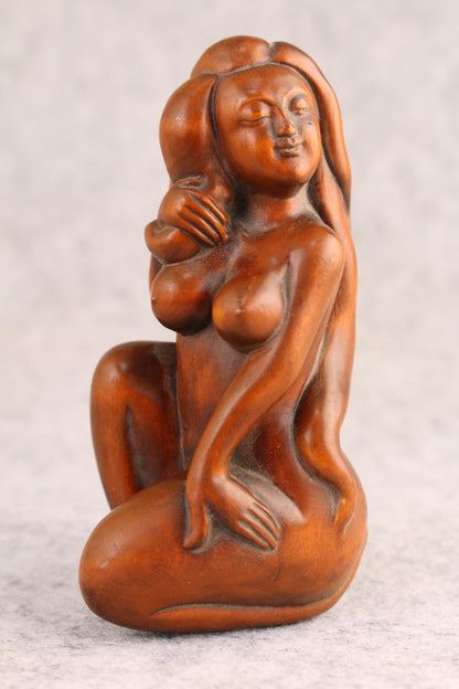 Chinese Boxwood Hand Carved Figure Girl Statue Netsuke Collectable Hand Piece