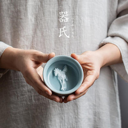 Handmade Tea Cup Animal Floral Relief 50ml Ruyao Master Cup of Tea Kungfu Cups