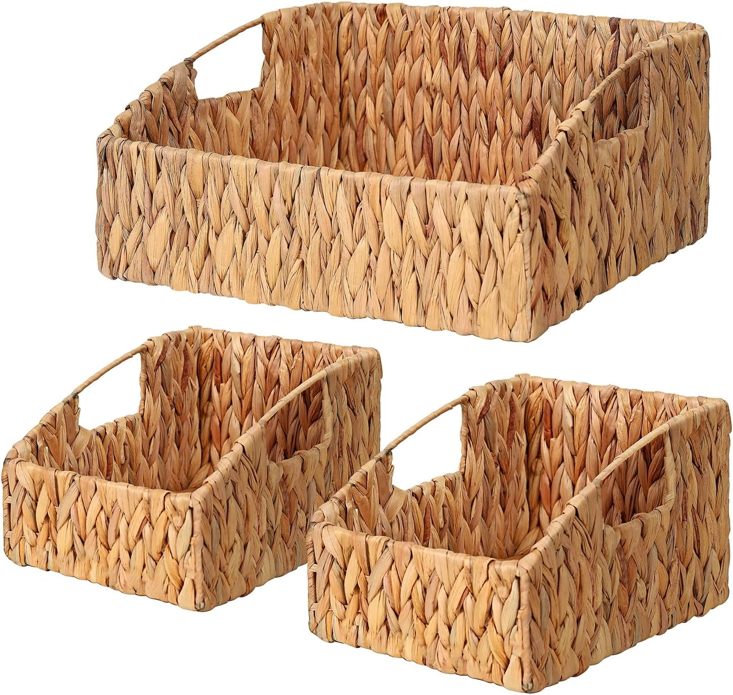 Handwoven Storage Baskets Natural Water Hyacinth Storage Bins Built-in Handles