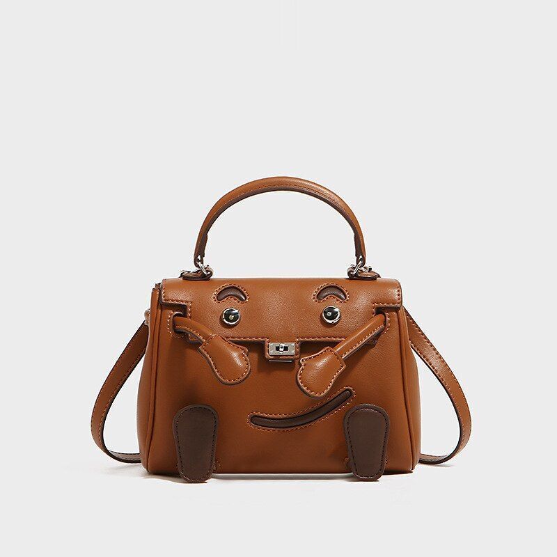 Polyester Split Genuine Leather Bag Small Shoulder Messenger Handbag 19*7*15 Cm