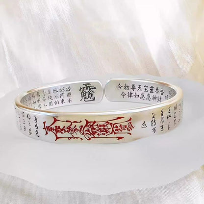 Taoist Symbol Alloy Bangle Vintage Open Cuff Chinese Cultural Bracelet