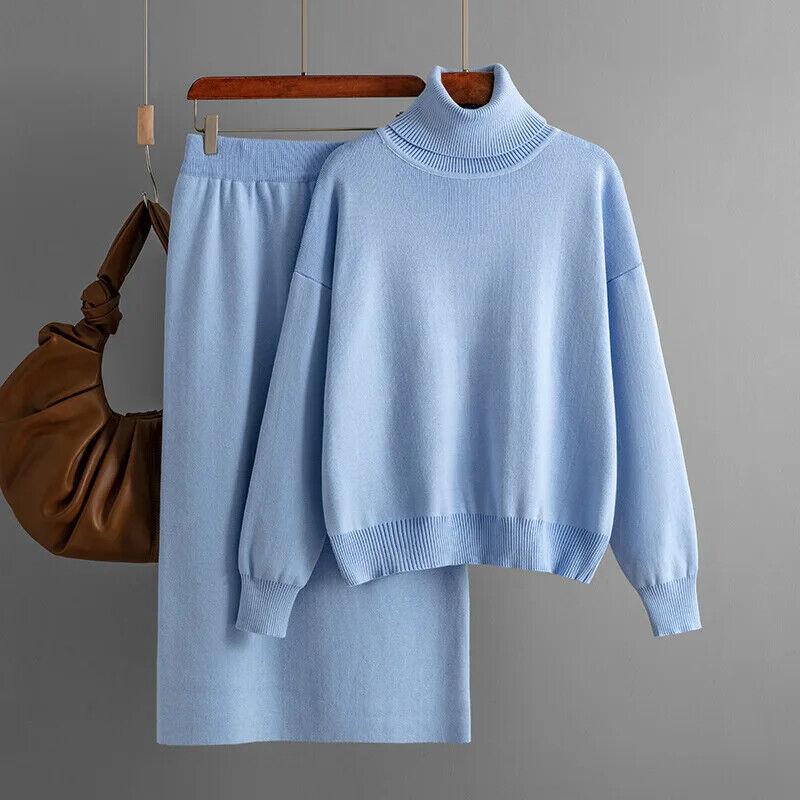 Women Turtleneck Skirt Suit Sweater Long Skirt 2 Piece Set Women Outifits Winter