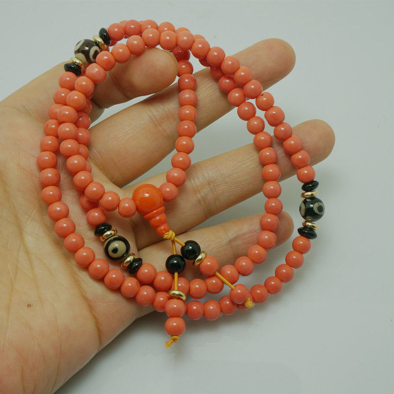 6mm New Tibetan Style Buddhism 108 Glazed Rosary Beads Multi-circle Bracelet