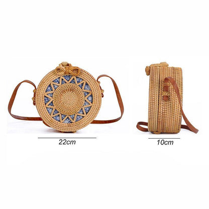 Straw Bag Round Woven Handmade Summer Polyester Crossbody Shoulder Bag Polyester