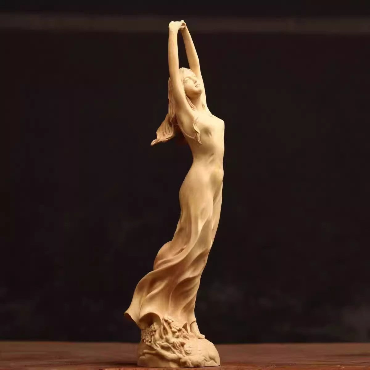 9" Boxwood Lady Girl Statue Beauty Figurine Model Art Body Romance Home Collect