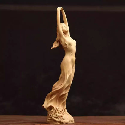 9" Boxwood Lady Girl Statue Beauty Figurine Model Art Body Romance Home Collect