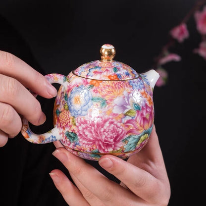 Fat Mutton Jade Porcelain Tea Pot Ball Shaped Infuser Tea Cup Saucer Colorful