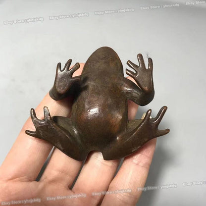 Vintage Solid Bronze Frog Sculpture - Handmade Scholar's Paperweight & Tea Pet