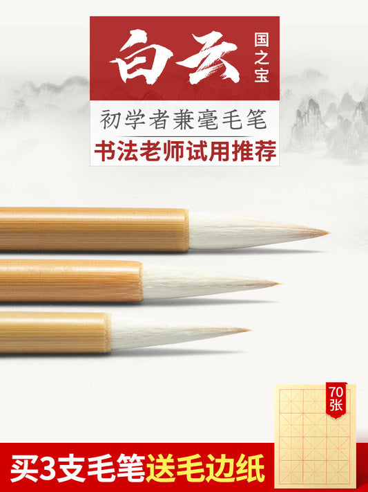 Chinese writing brush 善琏湖笔中白云小白云 大白云毛笔套装 初学者兼毫全套 中号小号中楷国画