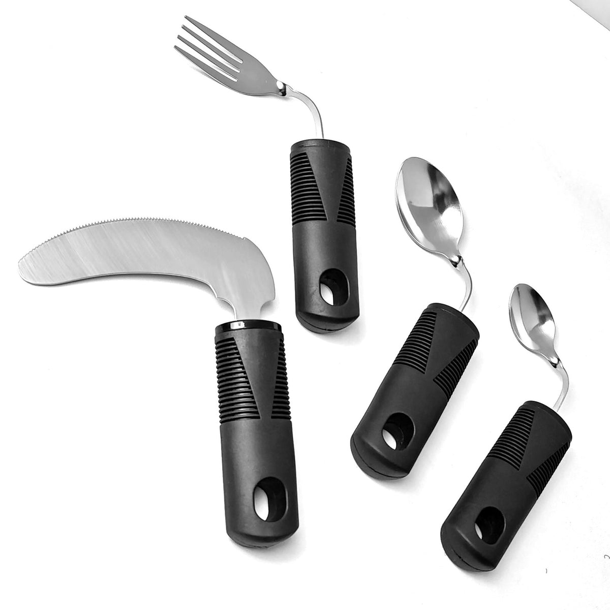 Adaptive Cutlery Set 4-Piece with Widened Non-Slip Handles for Hand Tremors