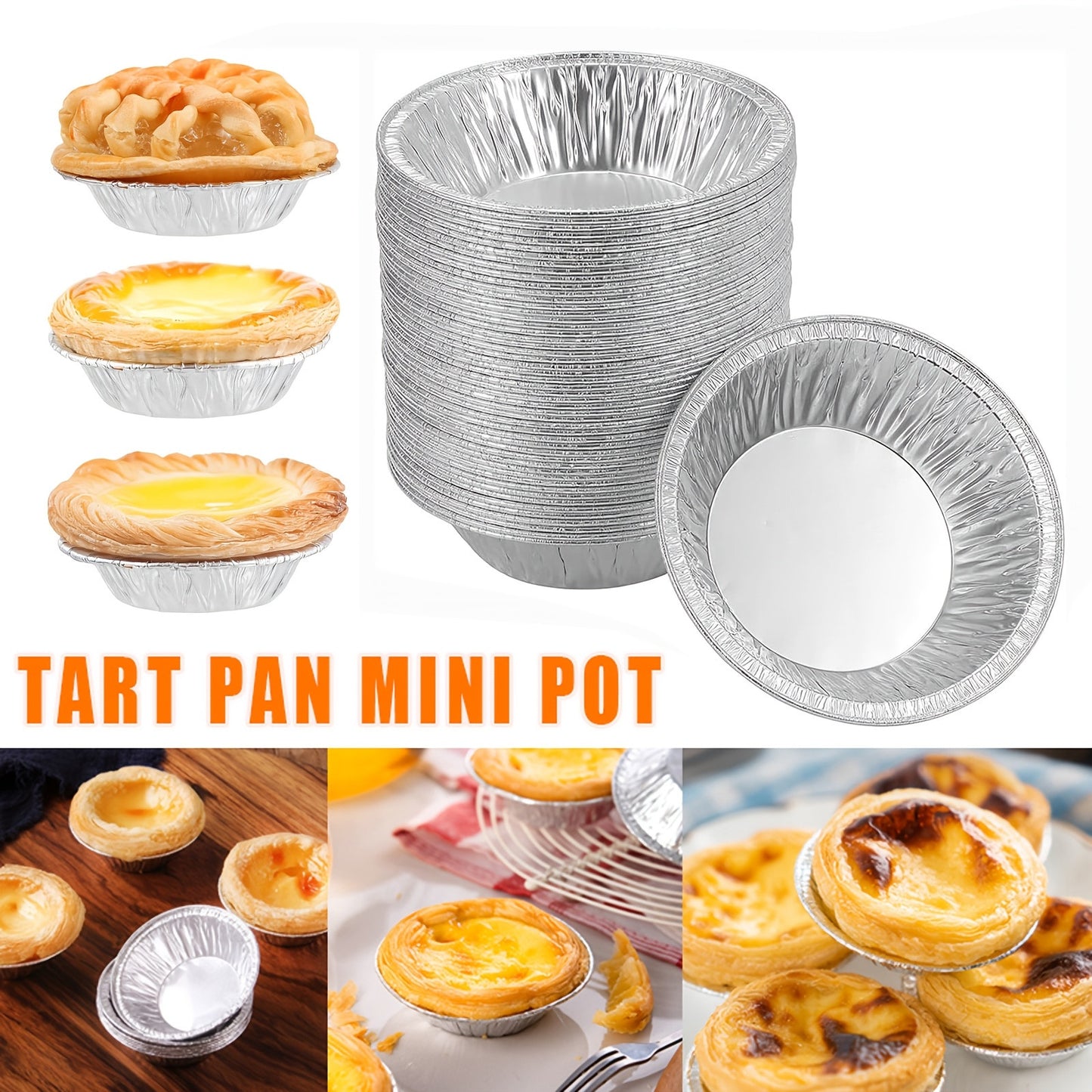 100PCS Mini Round Egg Tart Pans Aluminum Foil Eggtart Mold Cupcake Pie Case