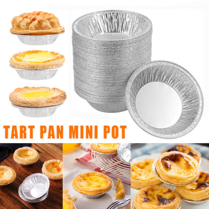 100PCS Mini Round Egg Tart Pans Aluminum Foil Eggtart Mold Cupcake Pie Case