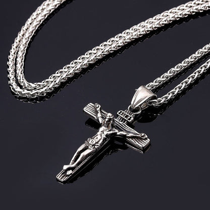 Stainless Steel Jesus Christ Crucifix Cross Pendant Chain Men Necklace