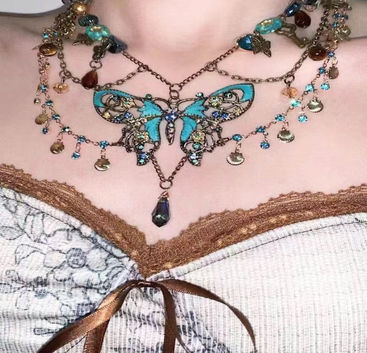 Butterfly Beaded Necklace Waist Chain Vintage Niche Vacation Jewelry for Women