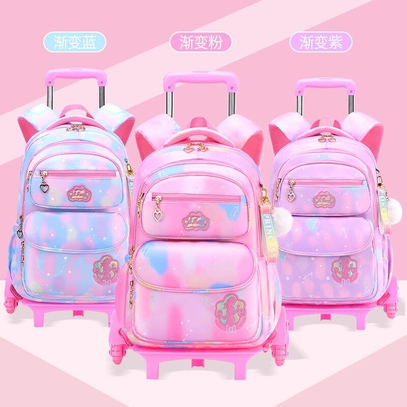 Girls Wheel School Bags Children Primary School Backpack Kids Book Bag Schoolbag