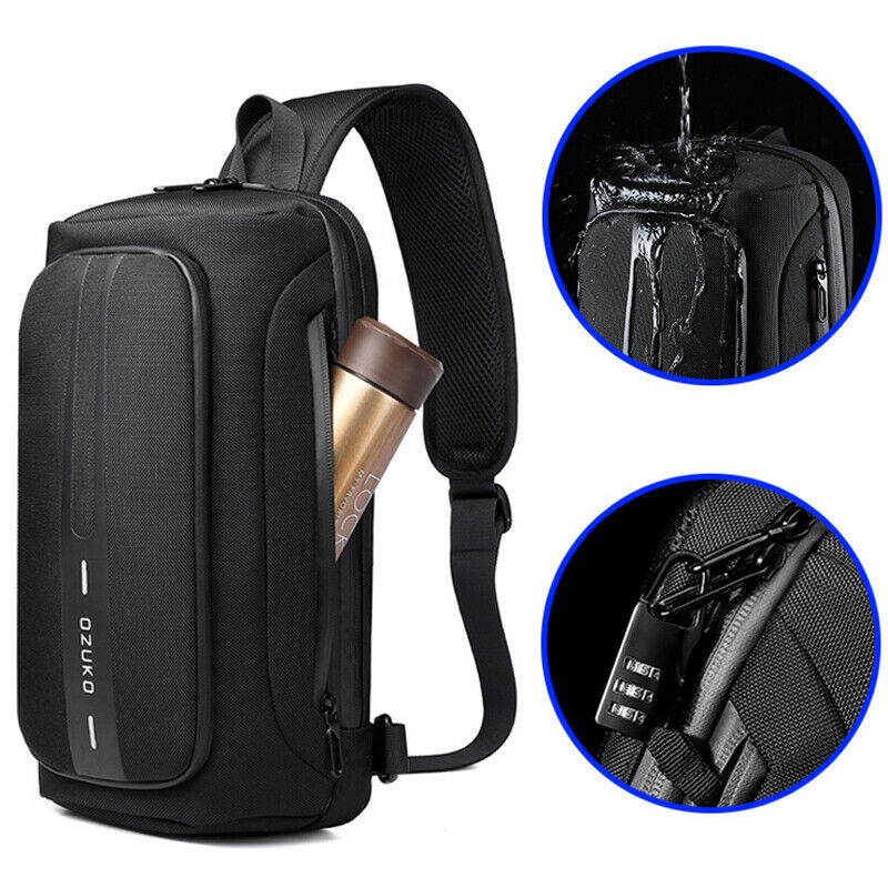 Men's Sling Backpack Oxford cloth Waterproof&Anti-theft Crossbody Bag USB Port