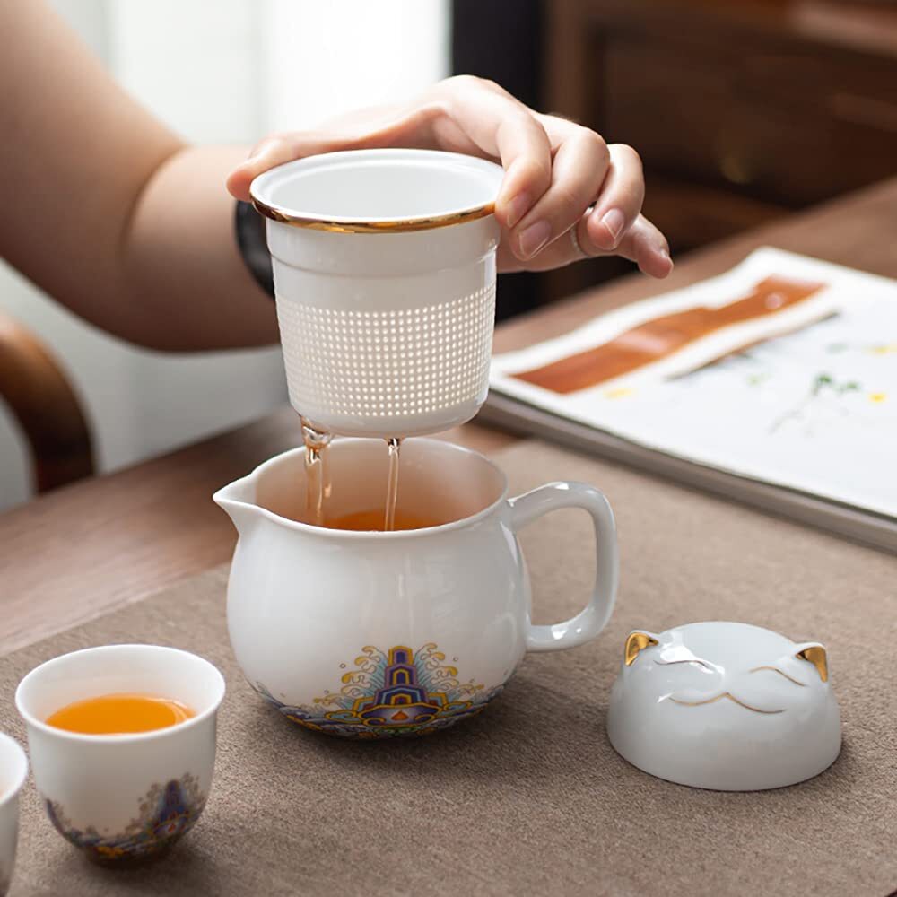 Portable Ceramic Tea Cup Set Travel Porcelain Tea Pot Cups Set With Handle Bag