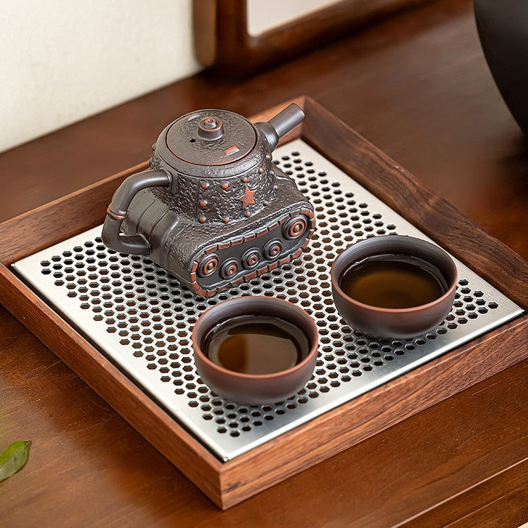 250mLChinese Tank Shaped Yixing Zisha Clay Teapot Unique Purple Clay Pot