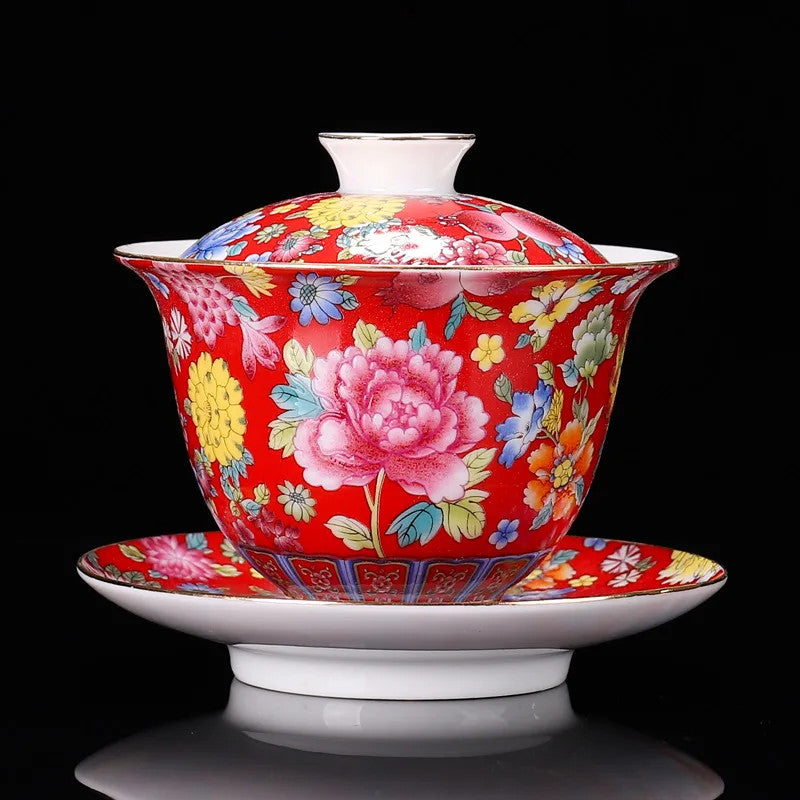 200ML Chinese Porcelain Gaiwan Color Enamel Cover Bowl Handmade Tea Teaware