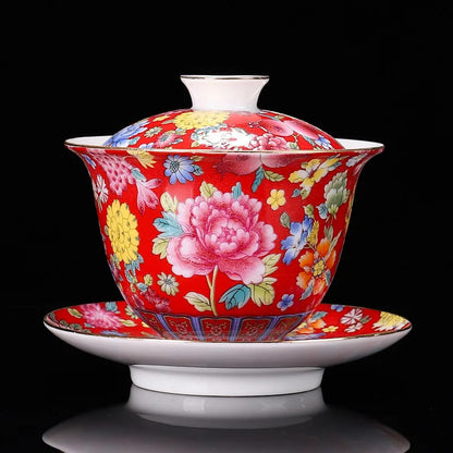 200ML Chinese Porcelain Gaiwan Color Enamel Cover Bowl Handmade Tea Teaware