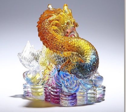 Chinese Liu Li Crystal Dragon Statue Office Feng Shui Home Decor