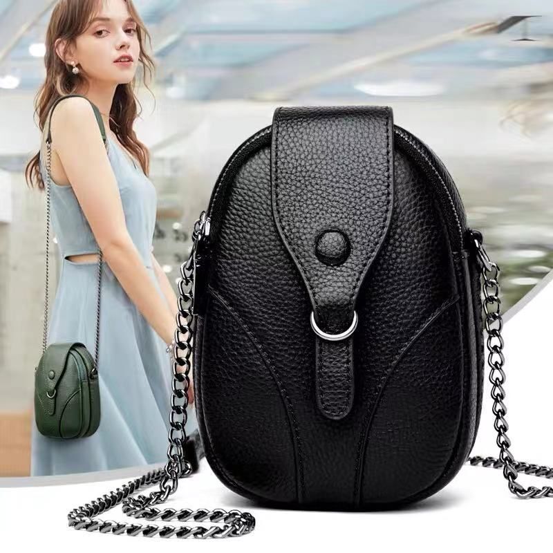 Genuine Cow Leather Shoulder Bag Crossbody Purse 12*5*17CM Nylon Pouch Black 1PC