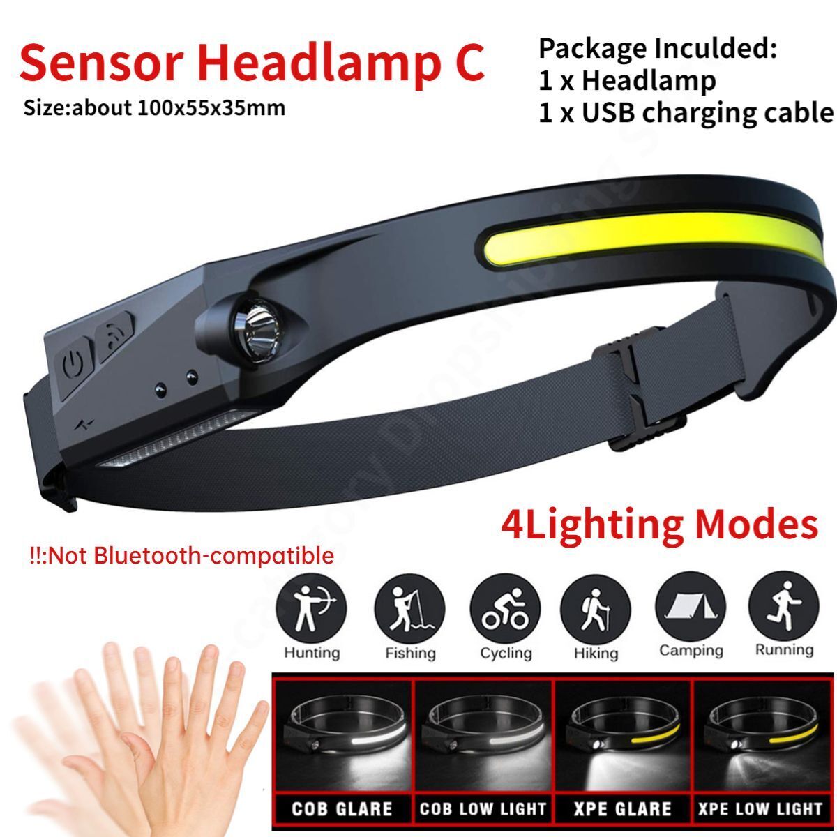 Led Induction Headlamp Cob Headlight Flashlight Bluetoothcompatible Rechargeable
