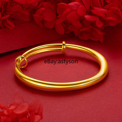Solid Smooth Push-pull Round Rod 24K Gilding Yellow GP Bracelet Jewelry