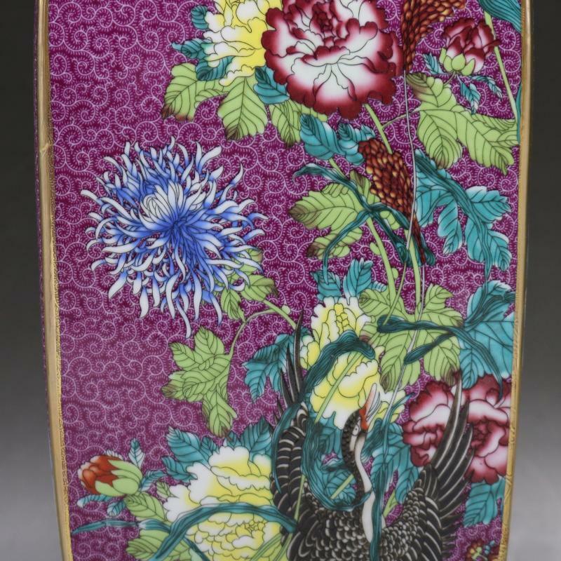 10Inch Chinese Purple Enamel Porcelain Qing Qianlong Bird Flowers Design Vase