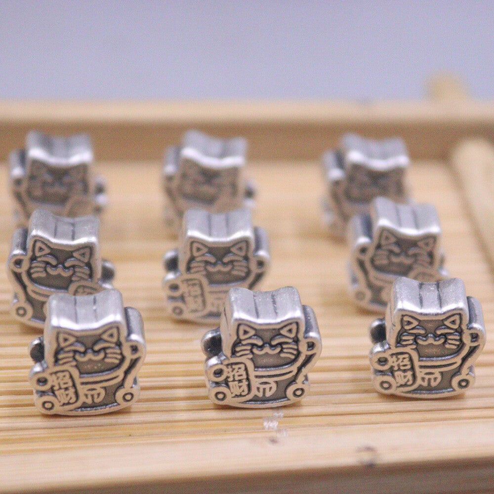 1Pcs S925 Sterling Silver Women Lucky Fortunate Cat Diy Bead Pendant 1.1G/per