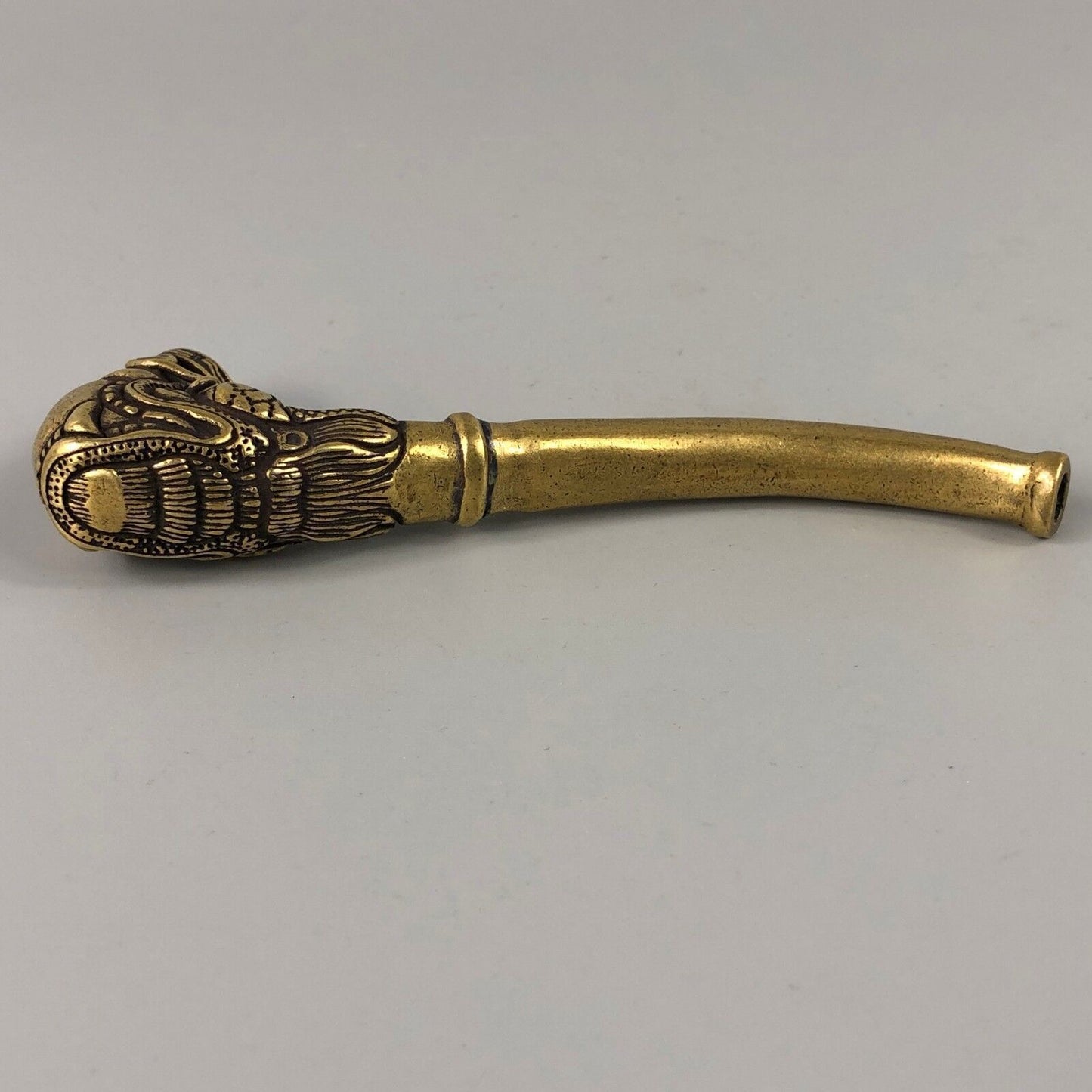 Chinese Old Brass copper Handwork Lifelike Dragon Sm0king Pipe Statue