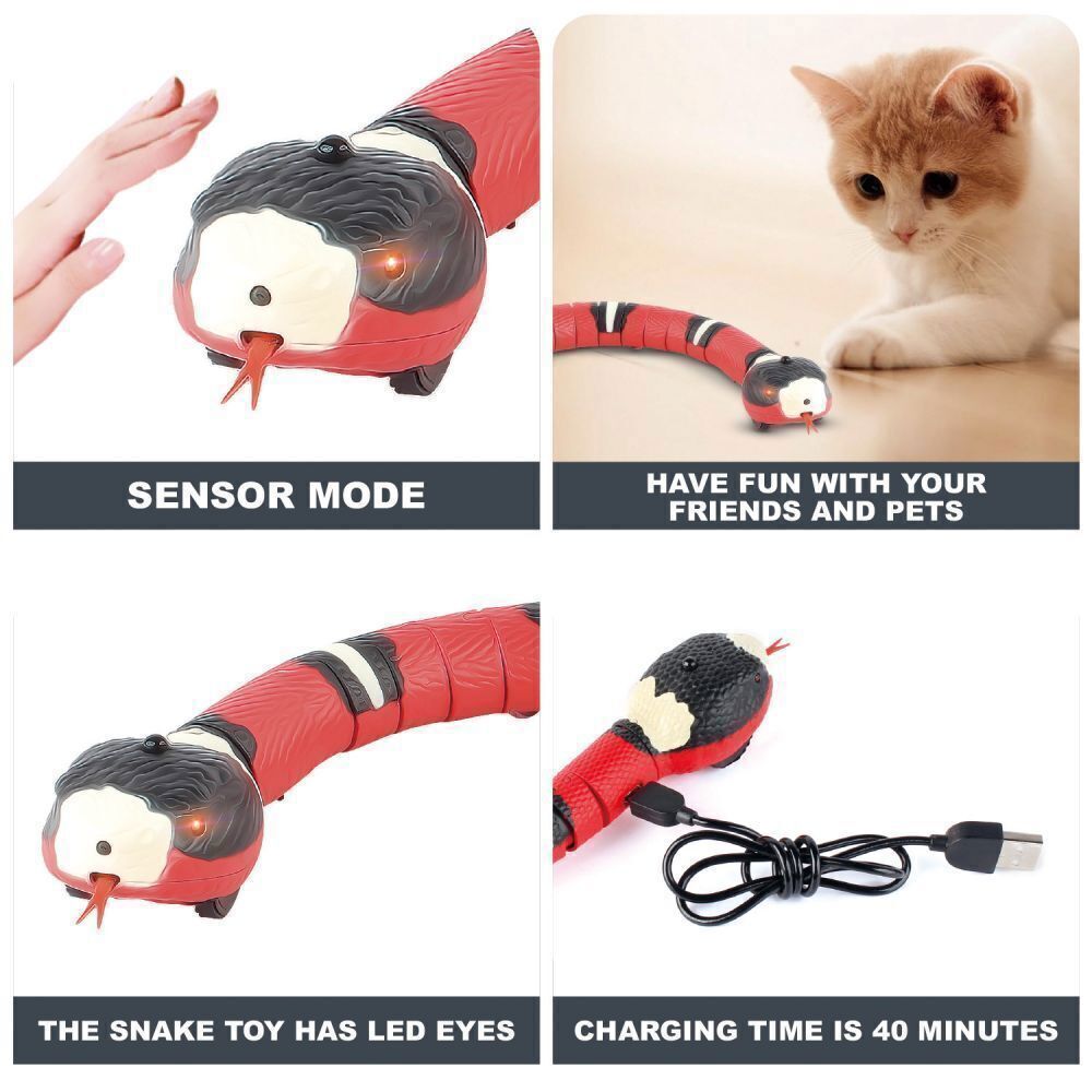 Lifelike Smart Sensing Snake Cat Toys Interactive Eletronic Snake Cat Teaser USB