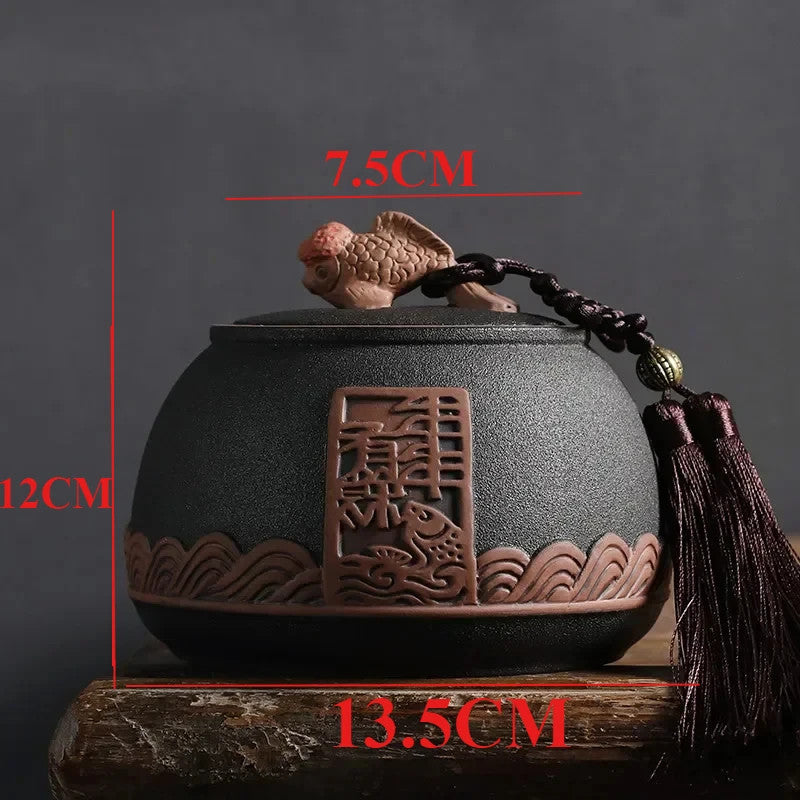 Traditional Pottery Tea Jar Ceramic Storage Jar Portable Sealed Tea Jar -