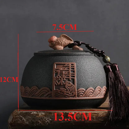 Traditional Pottery Tea Jar Ceramic Storage Jar Portable Sealed Tea Jar -