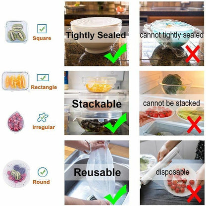 Silicone Stretch Food Cover 12pcs Reusable Elastic Adjustable Bowl Lid Universal