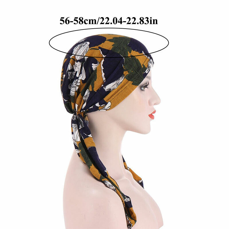 Women's Cancer Hat Chemo Cap Muslim Flower Print HeadWrap Long Head Scarf Turban