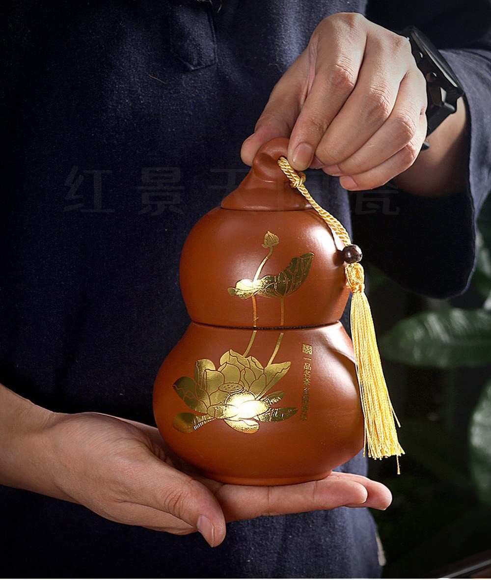 16.8cm Gourd Tea Cans Sealed Purple Sand Jar Storage Tea Caddy Decorations