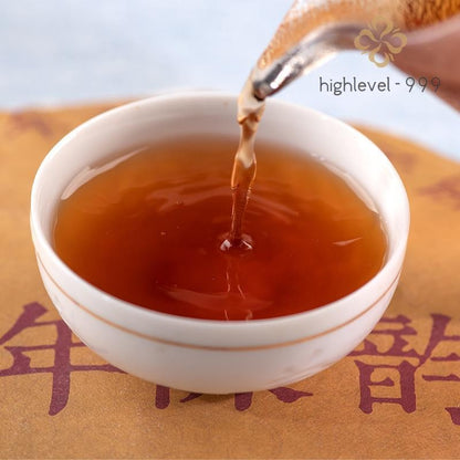 357g Ripe Pu'er Yunnan Menghai Ba Nian Chen Yun Qi Zi Compressed Tea Cake
