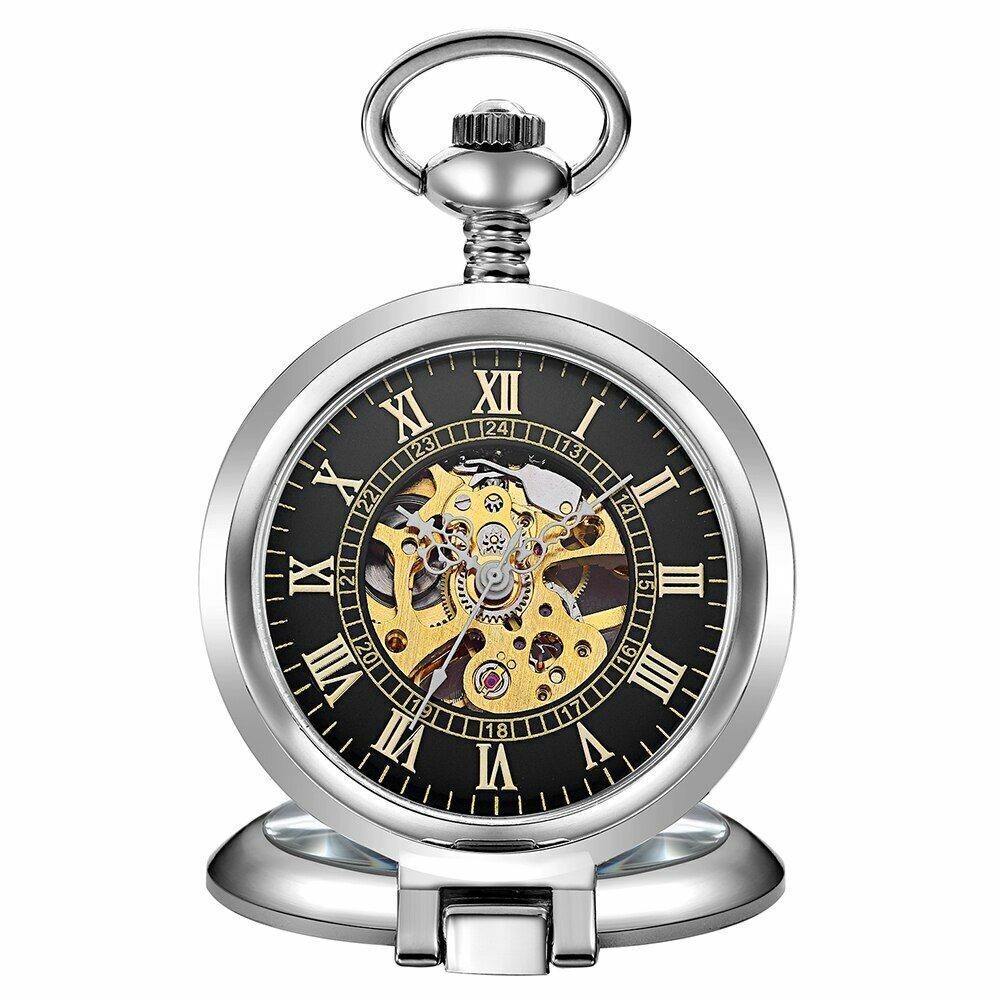 Retro Hollow Pocket Watch Mechanical Hand Wind With Fob Chain For Men And Women