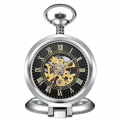 Retro Hollow Pocket Watch Mechanical Hand Wind With Fob Chain For Men And Women